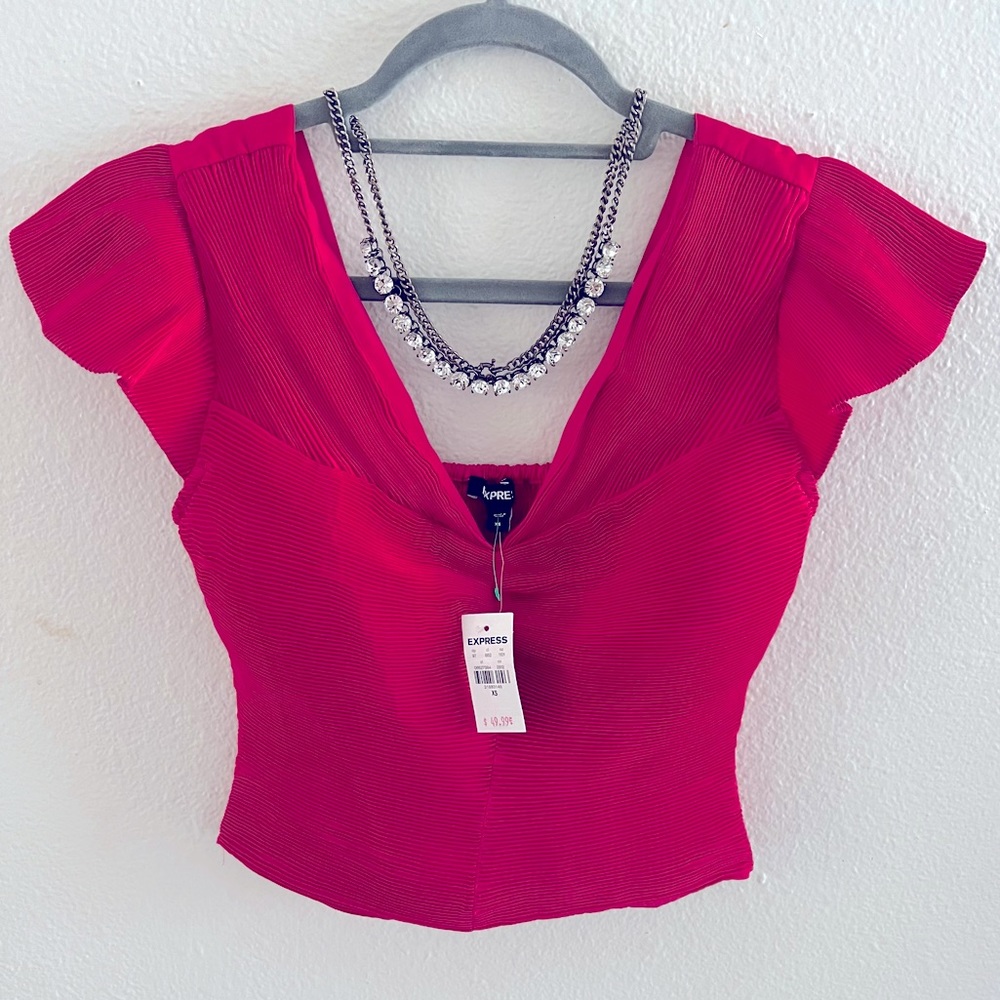 EXPRESS Ruffle Crop Top Shirt Ruched Pink